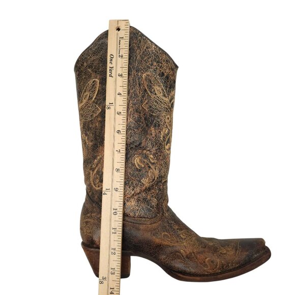 Circle G Western Boots Womens 7M Pointed Toe Embroidery Cowgirl Brown Leather - Picture 14 of 15
